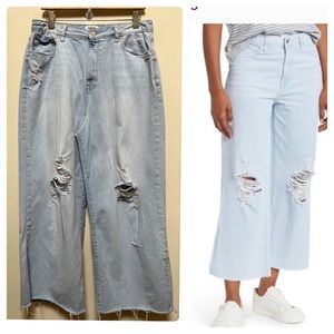 Kensie Distressed Cotton Side Slit Wide Leg Crop Jean Size 12/31 See Description
